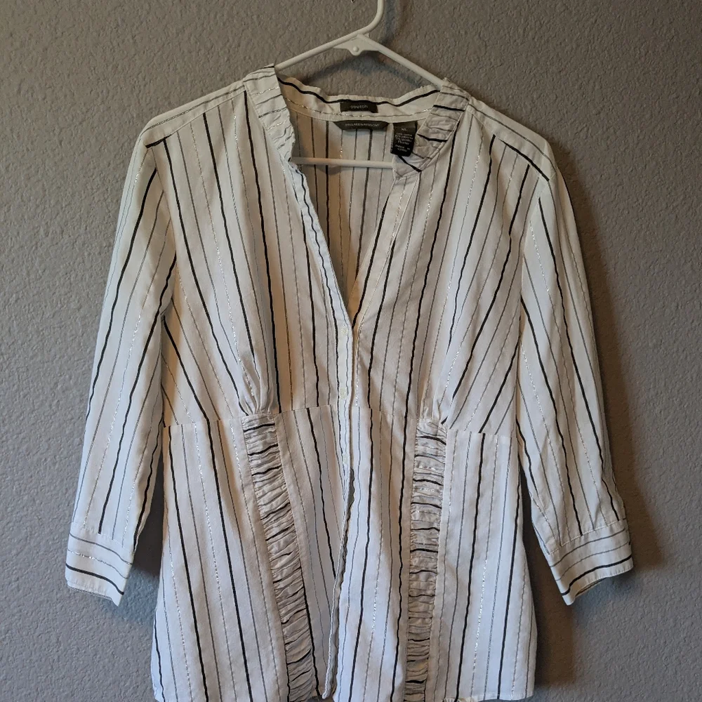 Hillard & Hanson White Blouse with Black And Silver Vertical Stripes XL - Picture 8 of 9